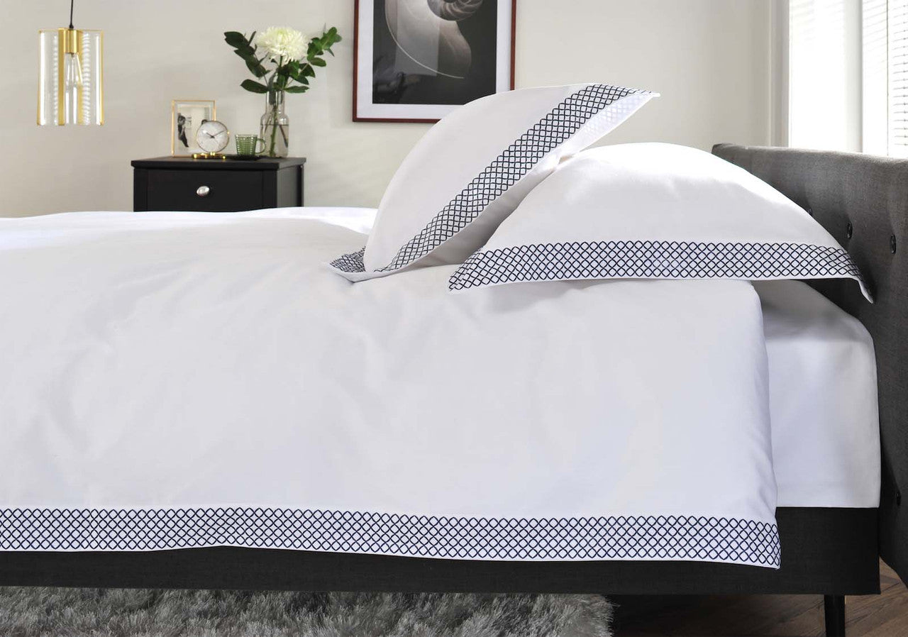 The Anmer Bed Linen Set in Blue - Dressed Bed - Side on View