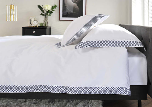 The Anmer Bed Linen Set in Blue - Dressed Bed - Side on View