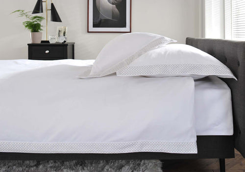 The Anmer Bed Linen Set in Silver - Dressed Bed - Side on View