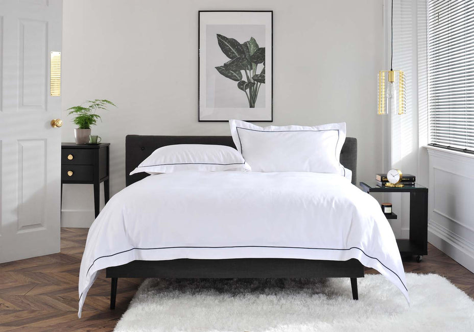 The Belvedere Bed Linen Set in Blue - Dressed Bed